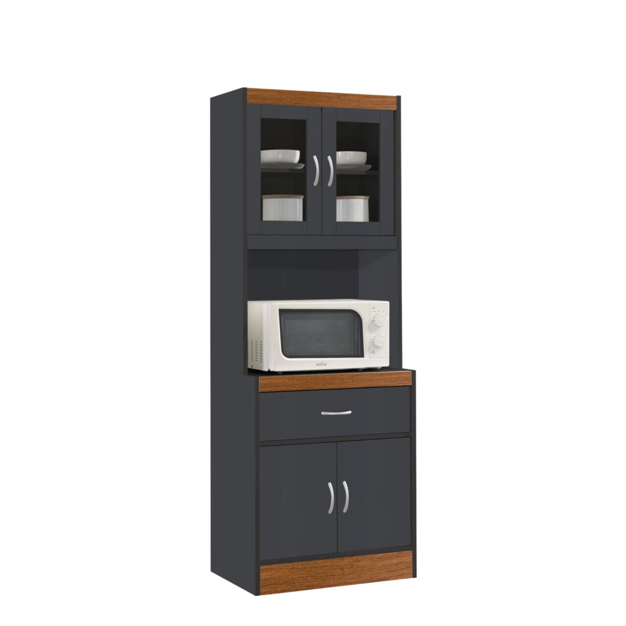 Contemporary Home Living 70.75" Gray and Beige Kitchen Cabinet with One Pull-Out Drawer